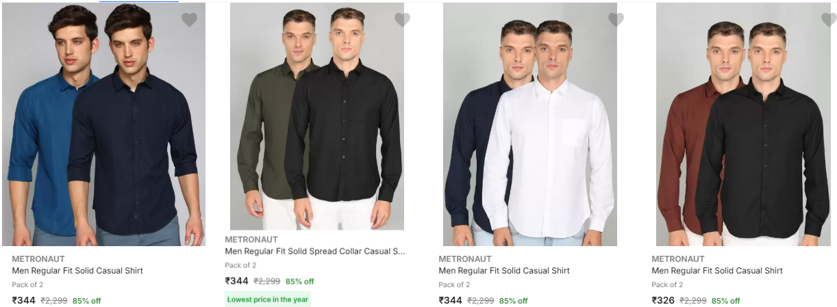 Image of METRONAUT Men Casual Shirt (Pack of 2) up to 85% Discount 