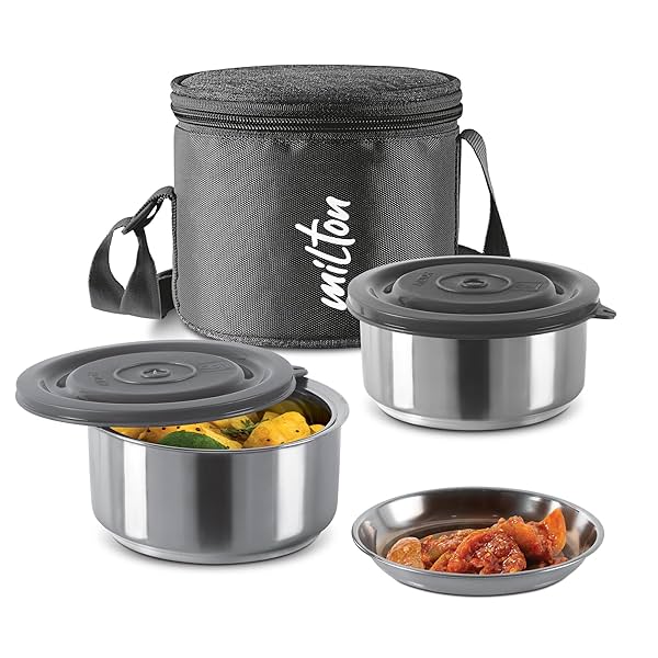 Image of MILTON Ambition 2 Stainless Steel Tiffin 2 Containers 300ml Each with Jacket