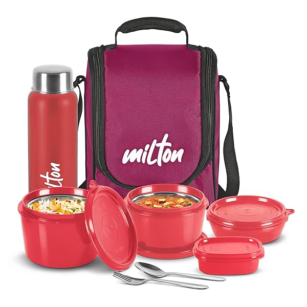 Image of MILTON Pro Lunch Box with Steel Cutlery, 3 Microwave Safe Inner Steel