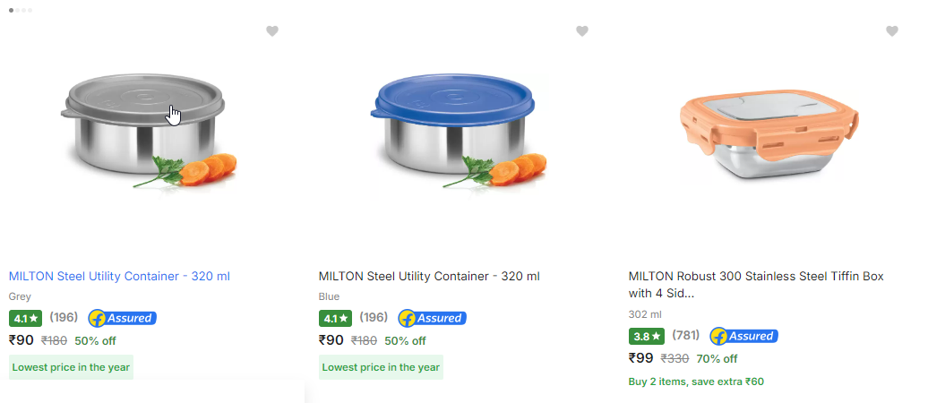 Image of MILTON Steel Tiffin Box Starting From ₹90 