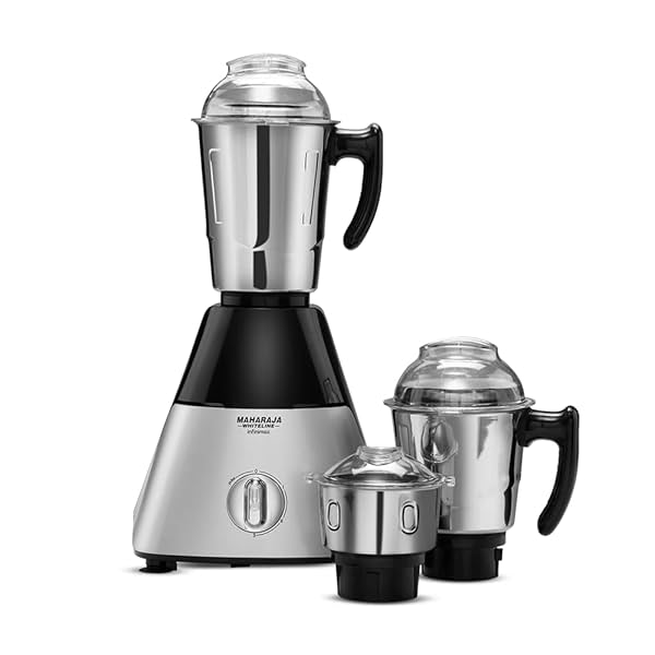 Image of Maharaja Whiteline Infinimax HD Mixer Grinder with 3 Jars, 1000 Watts, Silver & Black, 5 Years Warranty 