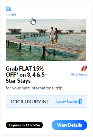 Image of Makemytrip Coupon: Extra 15% OFF on 3, 4 & 5-star international hotels