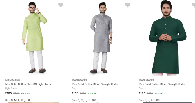 Image of Manimann Men's Kurtas Starts Price @ ₹90