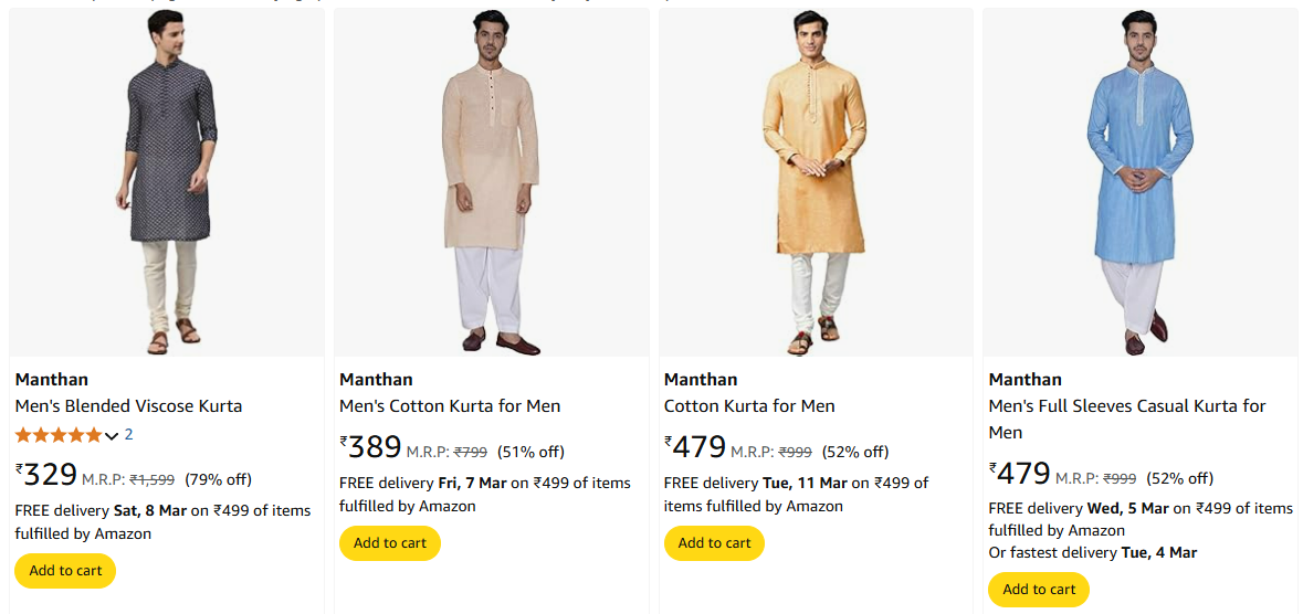 Image of Manthan Men's Blended Viscose Kurta Starting At @₹329 