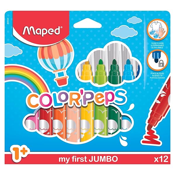 Image of Maped Large Tip Washable Felt Marker Set - Pack of 12