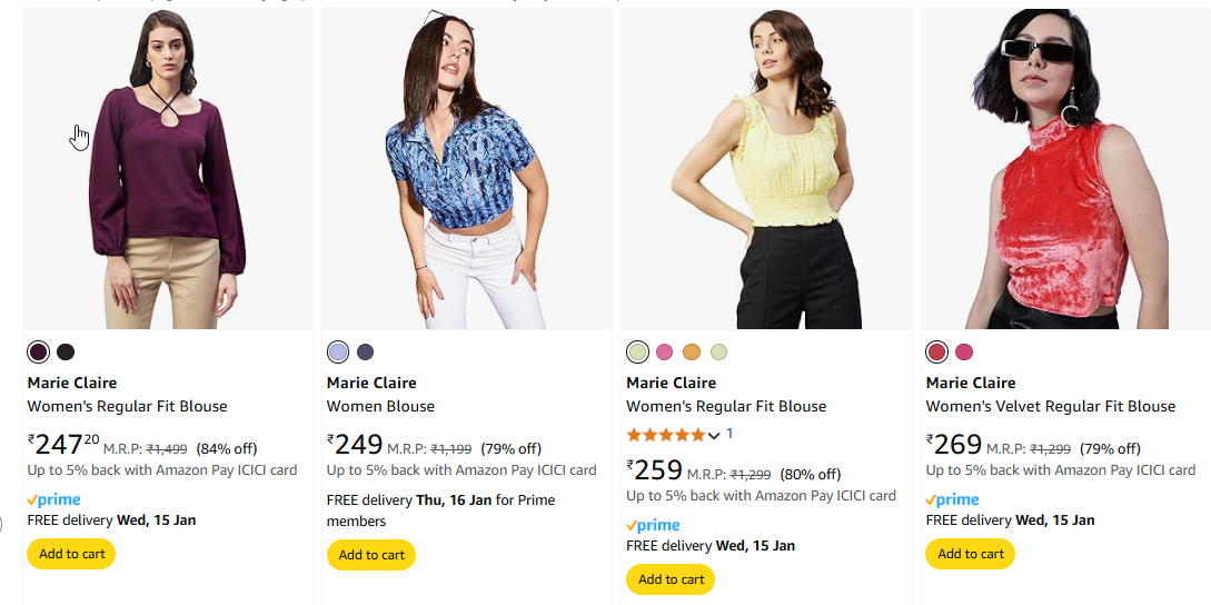 Image of Marie Claire Women's Regular Fit Blouse Starting Price @ ₹247