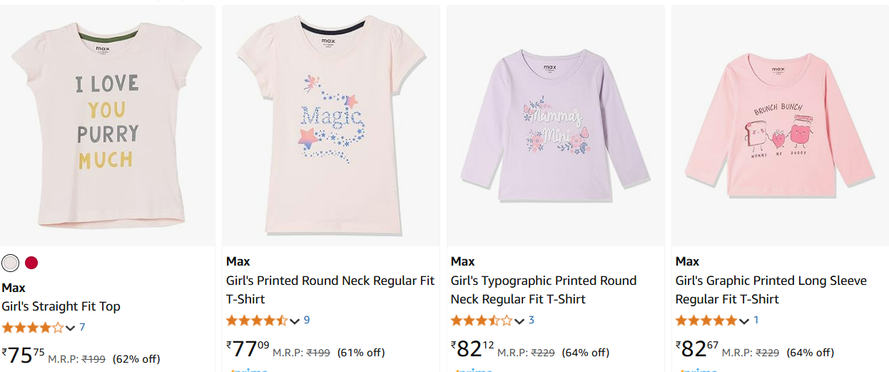 Image of Max Girl's Regular Fit T-Shirt Starting at ₹75