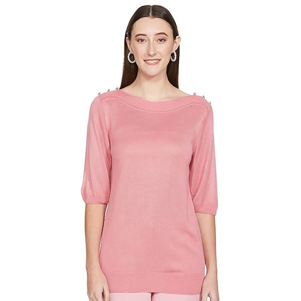 Image of Max Women Solid Round Neck Casual Regular Fit Top