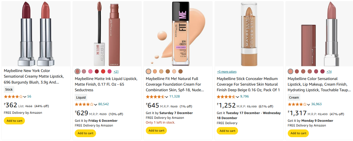 Image of Maybelline Beauty Products starting at ₹362