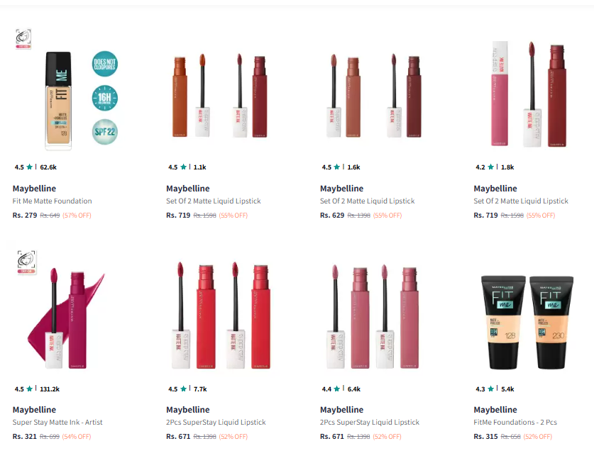 Image of Maybelline Beauty Products up- to 60% Discount