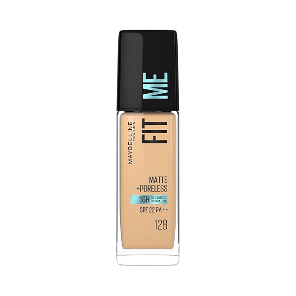 Image of Maybelline New York Liquid Foundation, Matte Finish, With SPF, Absorbs Oil, Fit Me Matte + Poreless, 128 Warm Nude, 30 m