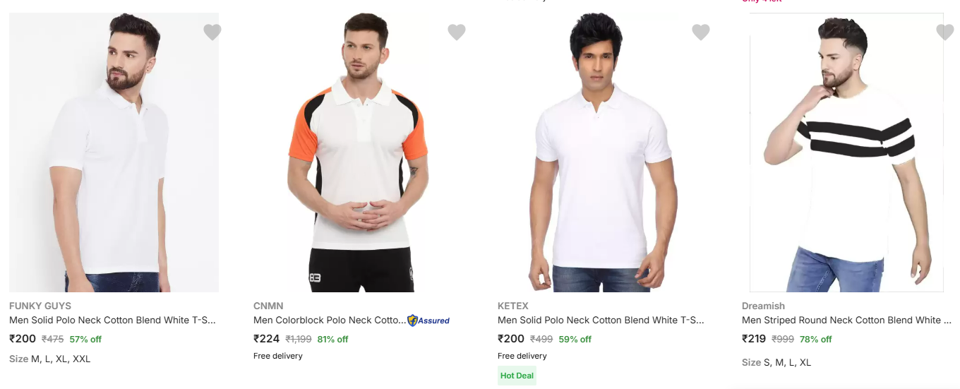 Image of Men Polo Neck Cotton White T-Shirt up to 89% Discount 