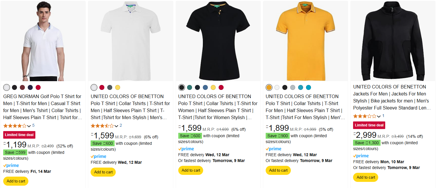 Image of Men's Branded T-Shirts Starting at ₹1199 + Coupon Discount 