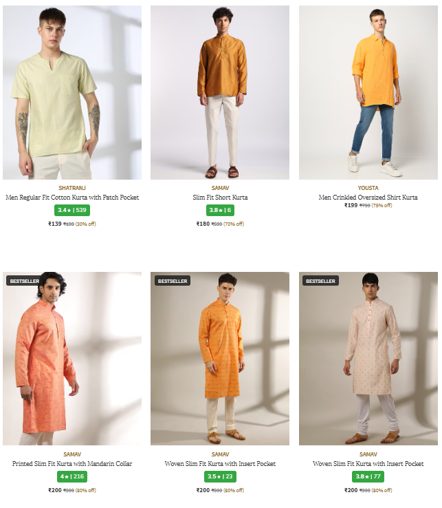 Image of Men's premium Kurtas & Shirts @ Starting ₹139