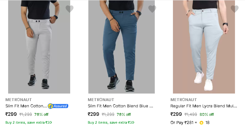 Image of Metronaut Mens Trousers starting @ ₹299 up to 80% Discount 