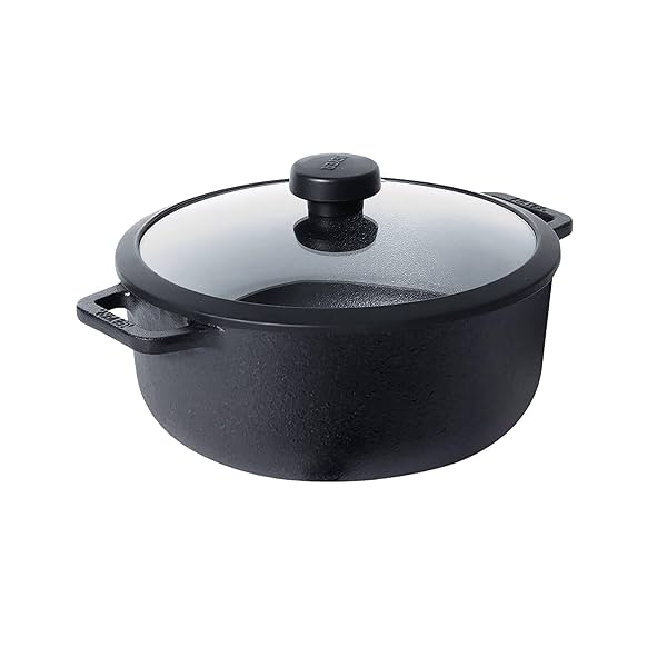 Image of Meyer Pre-Seasoned Cast Iron Dutch Oven/Biryani Pot with Glass Lid, 24cm