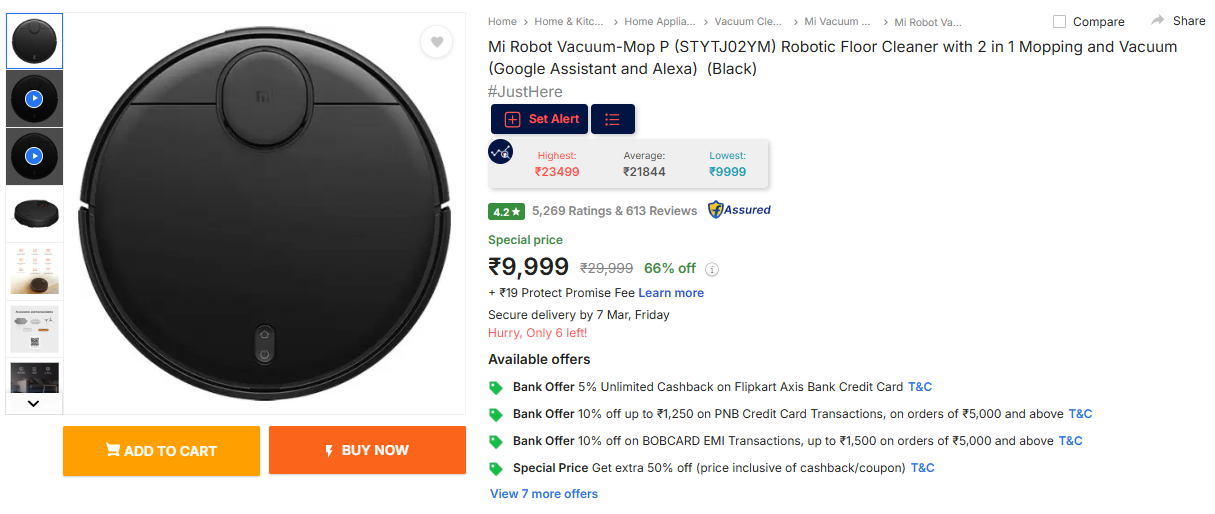 Image of Mi Robot Vacuum-Mop P (STYTJ02YM) Robotic Floor Cleaner with 2 in 1 Mopping and Vacuum