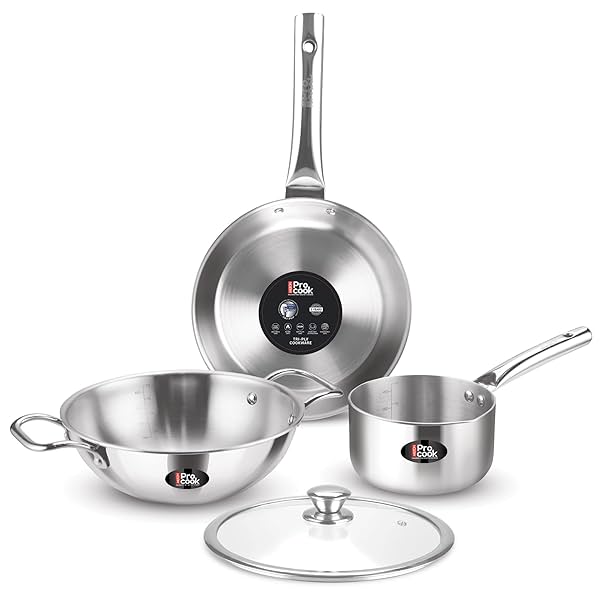 Image of Milton Pro Cook Triply Stainless Steel 4 Pc Induction Cookware Set 