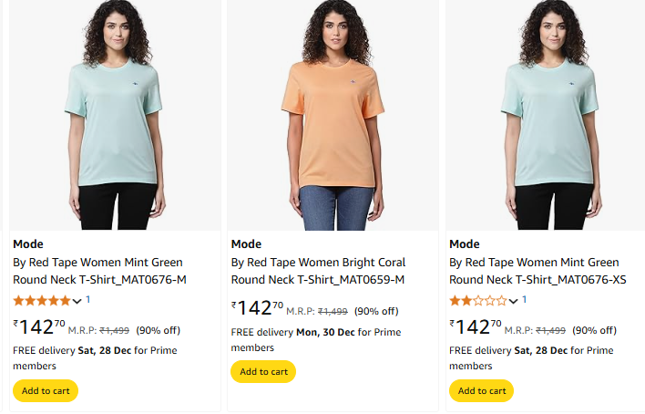 Image of Mode By Red Tape Women Fashion T-shirt Starts @ ₹139