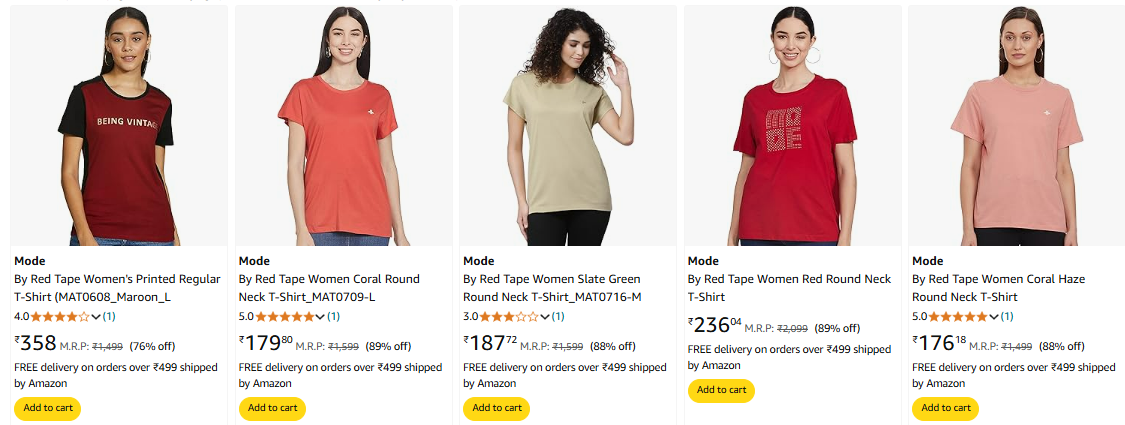 Image of Mode By Red Tape Women T-Shirt up to 89% Discount