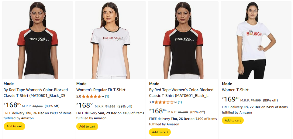 Image of Mode By Red Tape Women T-Shirts minimum up to 89% Discount