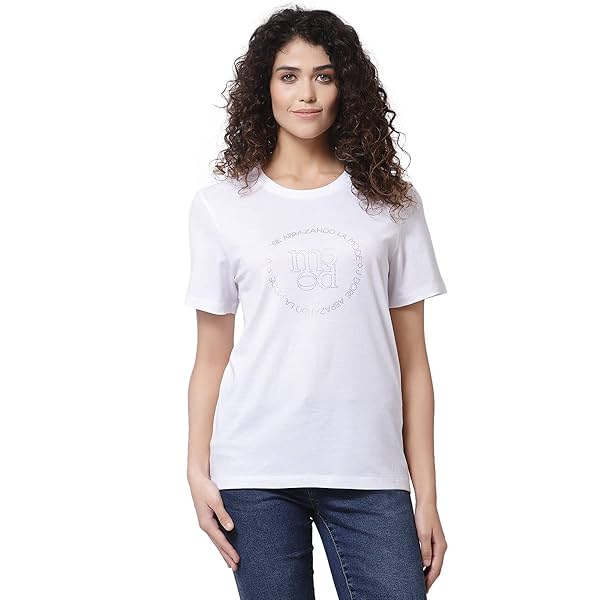 Image of Mode By Red Tape Women White Round Neck T-Shirt_MAT0775-L