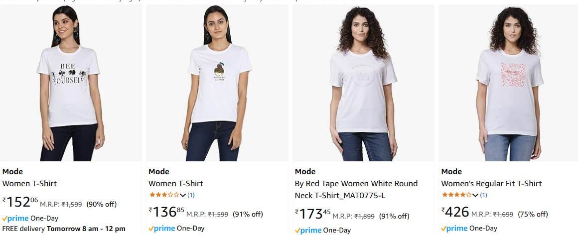 Image of Mode By Red Tape Women White T-Shirt Min. 70% Off 