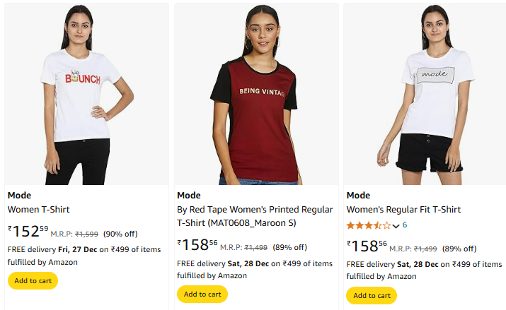 Image of Mode By Red Tape Women's T-Shirt minimum 77-90% Discount