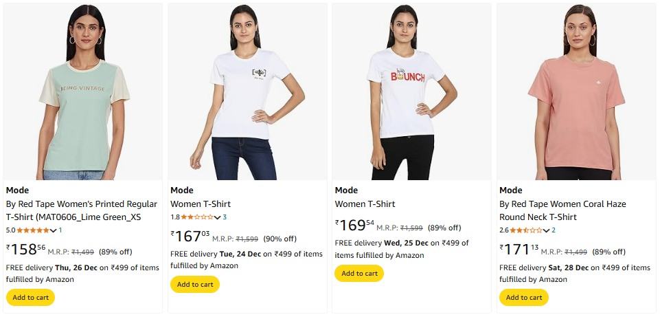 Image of Mode By Red Tape Women's T-Shirt up to 90% Discount