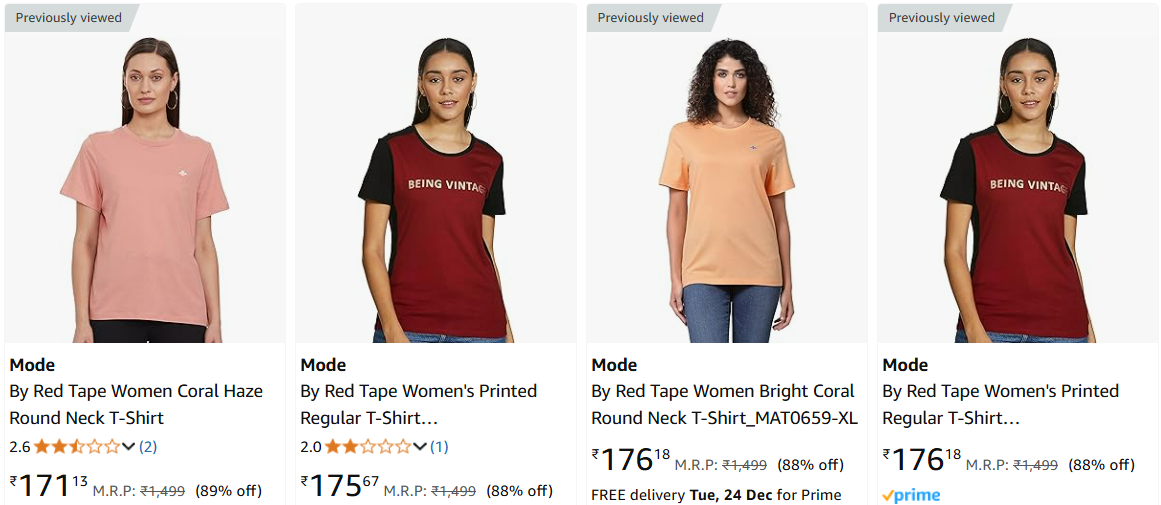 Image of Mode By Red Tape Women's T-Shirt up to 89% Discount