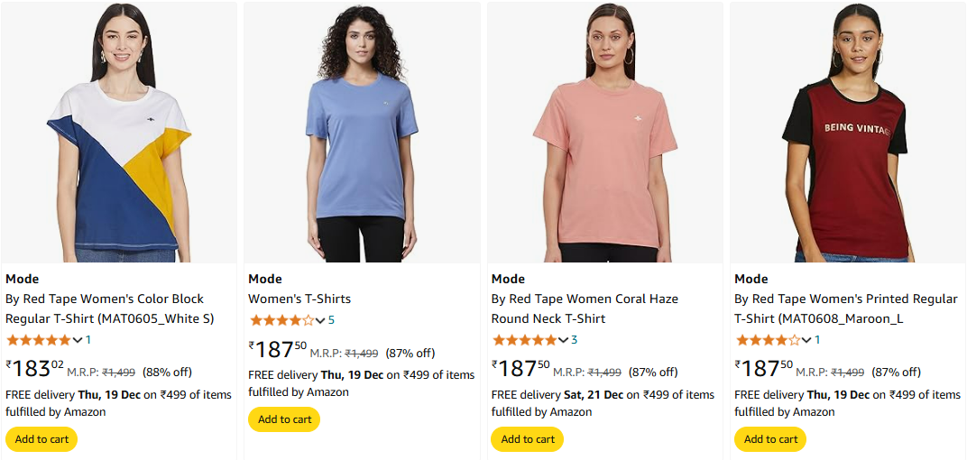 Image of Mode By Red Tape Women's T-Shirts up to 88% Discount