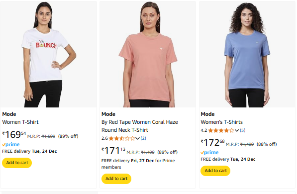 Image of Mode By Red Tape Women's T-shirt Starts @ ₹169