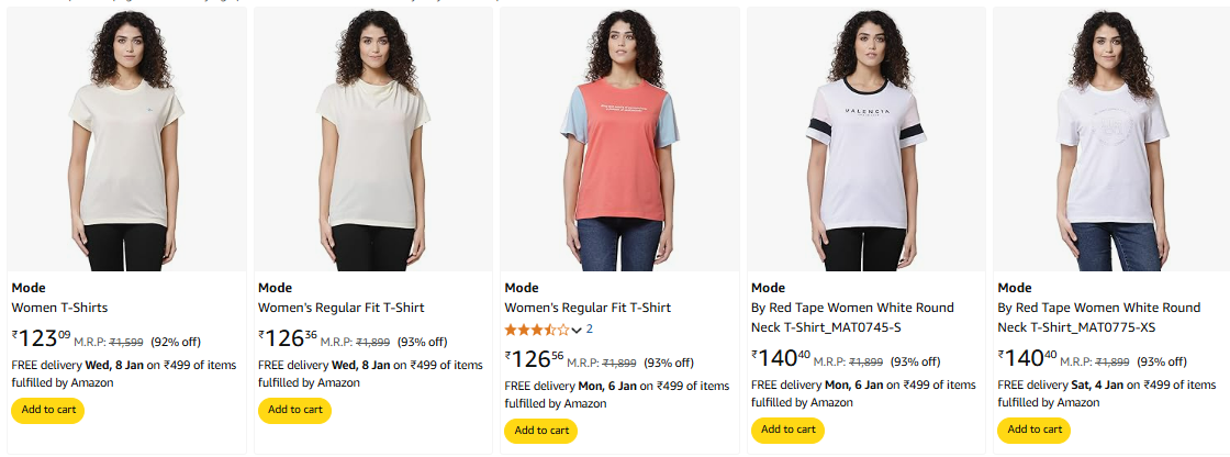 Image of Mode By Red Tape Women's T-shirts starting at ₹123