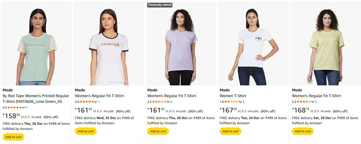 Image of Mode By Red Tape Women's T-shirts up to 90% Discount