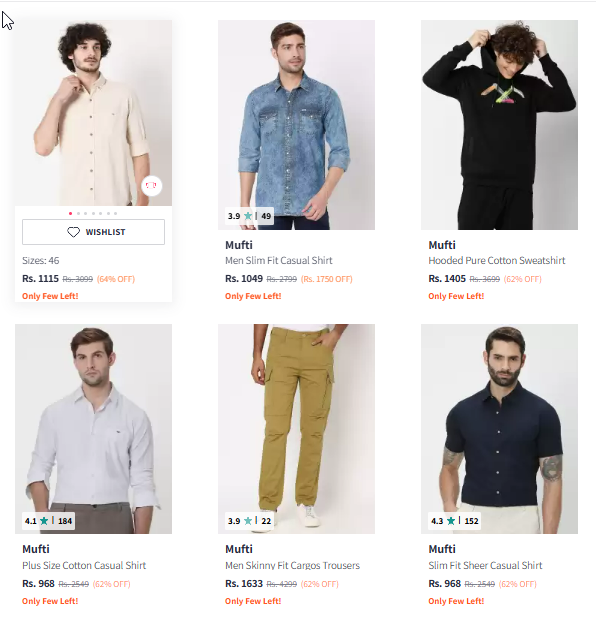 Image of Mufti Men Casual Clothes Shirt & T-shirt up to 64% Discount 