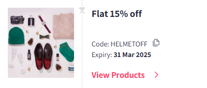 Image of Myntra Coupon: Flat 15% Off on Helmets