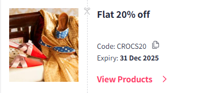 Image of Myntra Coupon: Flat 20% Off on Crocs