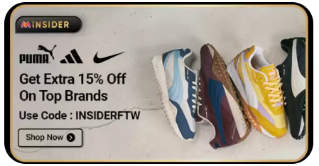 Image of Myntra Insider Offer: Extra 15% Discount on Top Brand Shoes