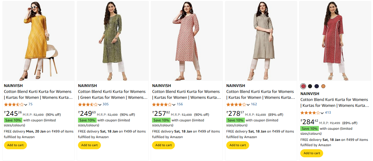 Image of NAINVISH Kurta Set minimum 81% Discount