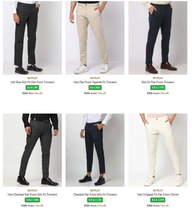 Image of NETPLAY Brand Men's Trousers & Pants @ Flat 70% Discount