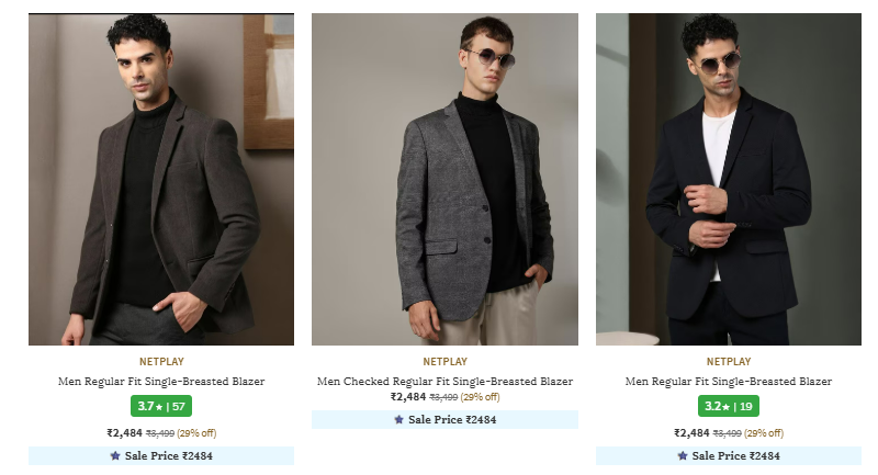 Image of NETPLAY Men Regular Fit Single-Breasted Blazer up to 70% Discount