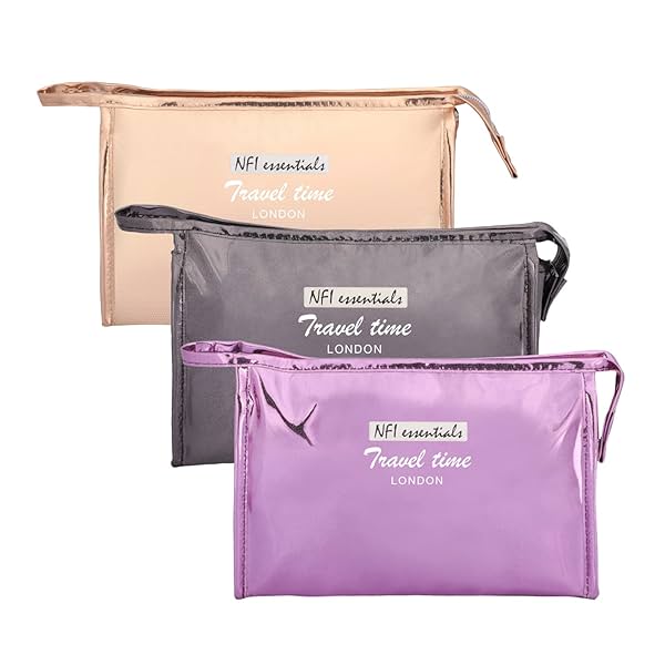 Image of NFI essentials Reflective Makeup Pouch (Gold, Silver, Pink) Pack of 3