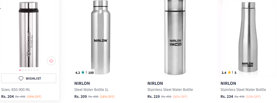 Image of NIRLON Silver-Toned Stainless Steel Water Bottle 900 ml Starting At @₹204