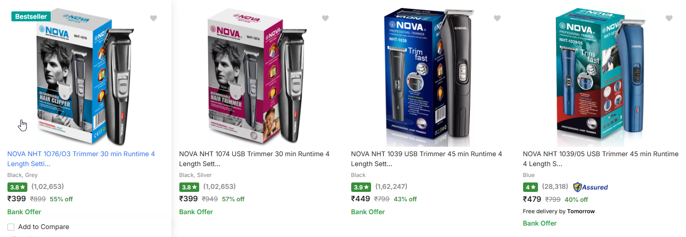 Image of NOVA NHT 1O76/O3 Trimmer 30 min Runtime 4 Length Settings Starting @ ₹399