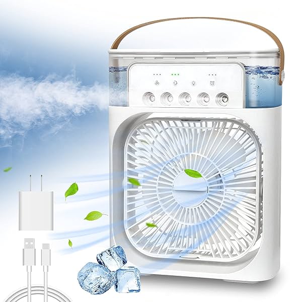 Image of NTMY Portable Air Conditioner Fan, Mini Evaporative Air Cooler with 7 Colors LED Light