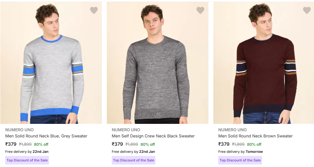 Image of NUMERO UNO Men Solid Round Neck Sweater Starting @ ₹379