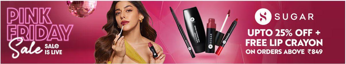 Image of NYKAA Pink Friday Sale: Upto 25% Off on Sugar products & Free Lip crayon