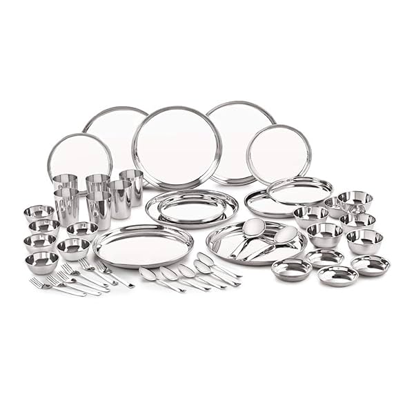 Image of Neelam Stainless Steel Classic Dinner Set, Solid 50 Pcs Set Serving 6 People, 