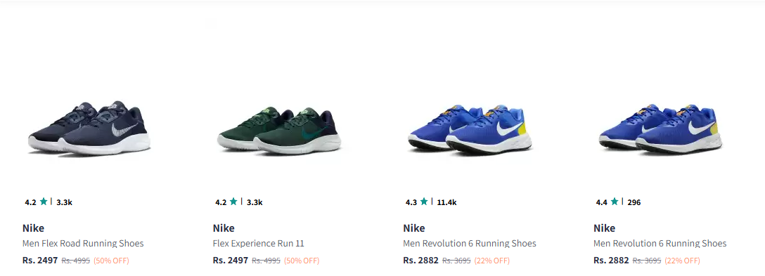 Image of  Nike Men Running Shoes up to 55% Discount + Extra 20% Coupon Discount (Buy 3 or More )