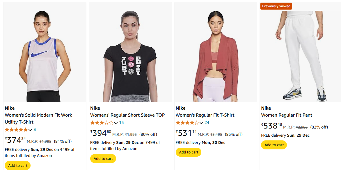 Image of Nike Women Clothing Starts @ ₹374